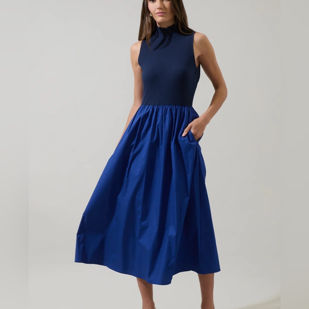 Sugarlips Navy Blue Midi Dress
